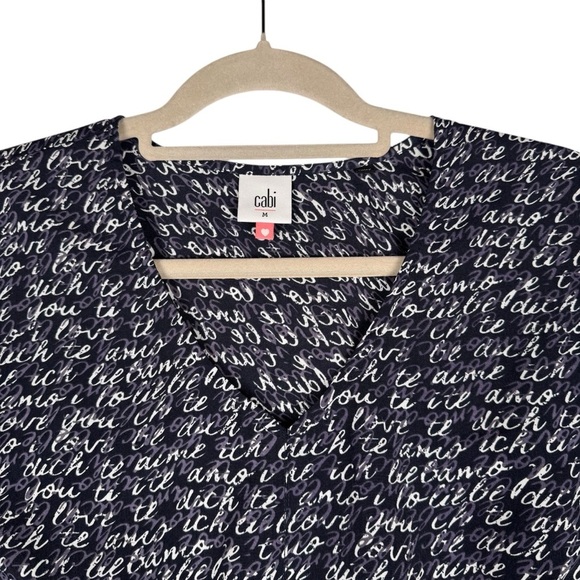 CAbi Medium Te Amo Navy Blue Blouse 5336 Love Letter Women's Shirt Top Tunic - Picture 2 of 8